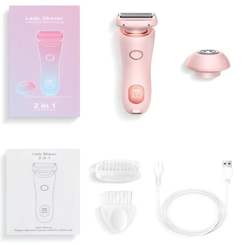 2 in 1 Women Electric Shaver Lady Razor Hair Removal Waterproof Wet or Dry for Underarm Bikini Leg Portable Painless Trimmer
